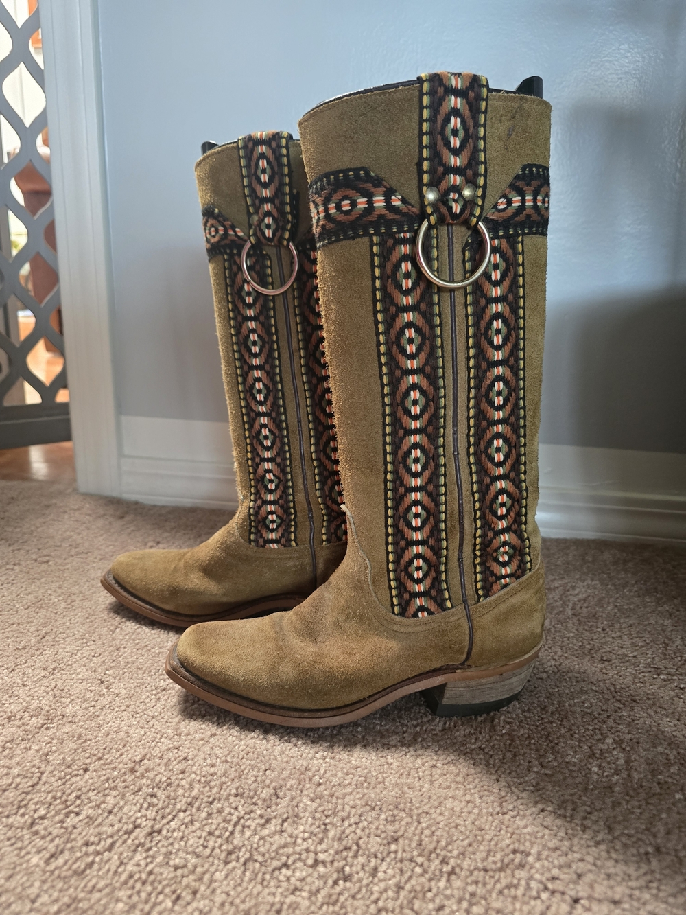 Womens Suede Embroidered Tall Western Boots - Tan